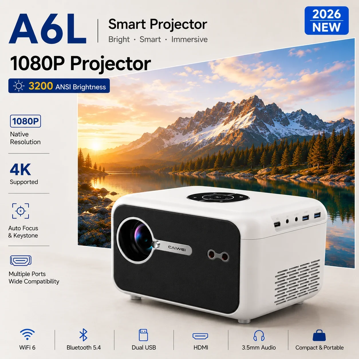 Audio Home Cinema - A6L 3200ANSI 4K Smart Projector met