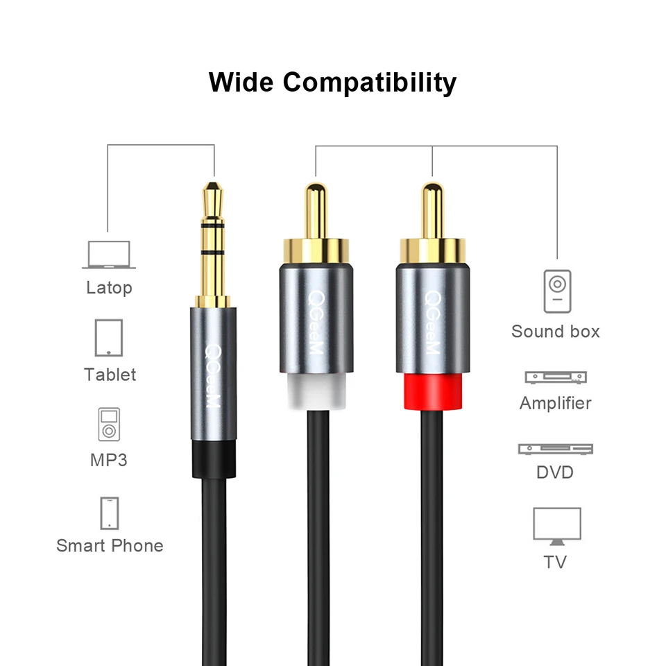 QGeeM RCA-kabel 2RCA naar 3.5  - Home Cinema Tv recensie en prijs