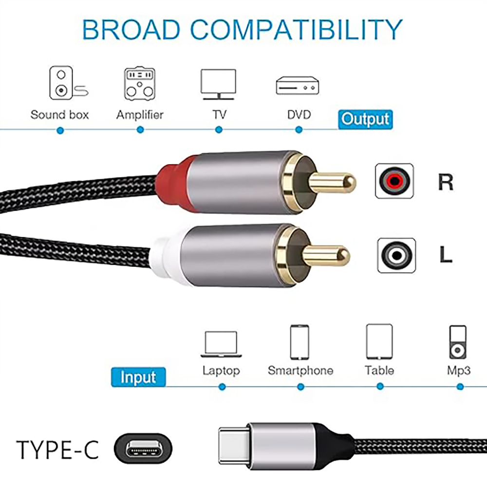 USB C naar 2 RCA-audiokabel, T - Audio Home Cinema recensie en prijs